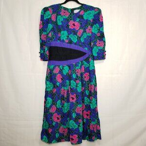 Vintage Sweet Miranda floral prairie dress black multi size 10 peony print